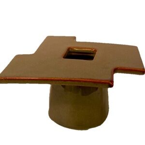 INK Pottery Japanese Ikebana Vase Brown Angular w/ Metal Flower Frog Hand Made